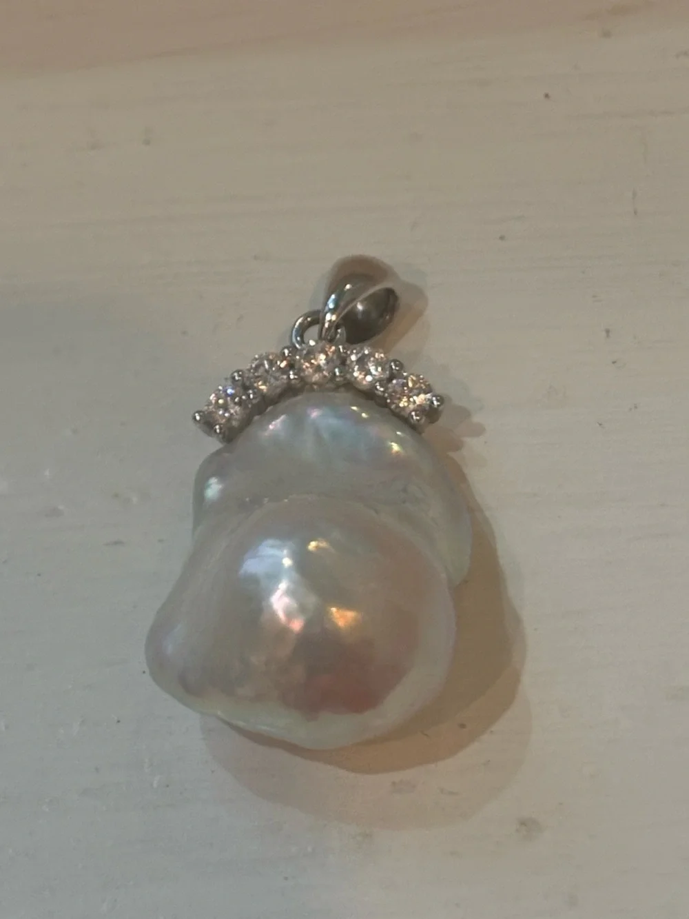 Baroque Freshwater Big King Pearl Pendant with Crystal Accents
